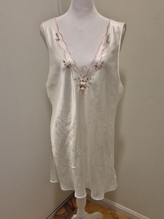 Val Mode Other - Vintage Ivory Satin Nightgown with Pink Floral Embroidery by Val  Mode